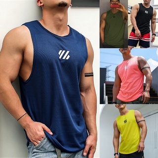 Gym Wear Fitness Muscle Tee w/Logo Summer Sporty Sando Men Tank Top Shirt Quick Drying Cotton Fabric