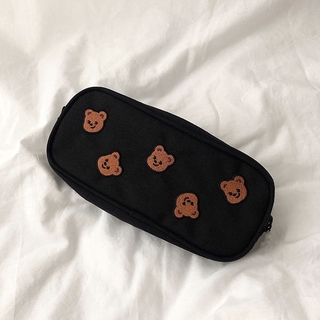 Cute Bear Embroidery School Pencil Case Large Capacity Portable Cosmetic Storage Bag Student Multi-function Pen Bag Stationery
