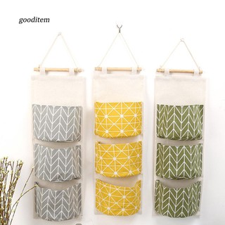 GDTM_3 Pockets Wall Door Closet Home Hanging Storage Bag Linen Fabric Organizer Pouch