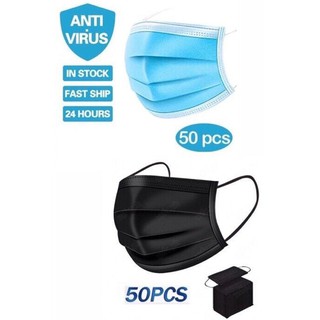50pcs with box Face mask 3ply blue disposable face mask