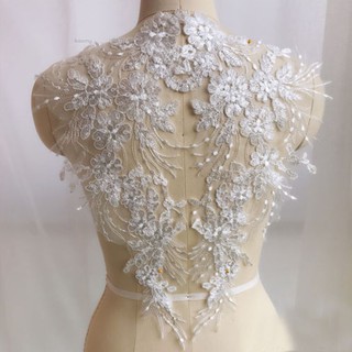 New 1 Pair Embroidery Lace Trim Sewing Applique Motif DIY Wedding Bridal Dress