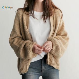 Autumn Korean Women Loose Knitted Long Sleeve Cardigan Casual Solid Color Sweater