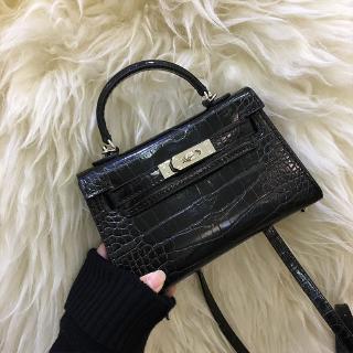 Kelly bag mini diagonal small bag crocodile pattern mini handbags handbag 2019 new wild shoulder bag