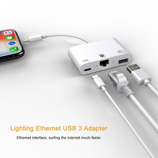 【sale】 3-in-1 Lightning to Lightning + USB 3.0 + RJ45 Ethernet LAN Port OTG Adapter for iPhone iPad