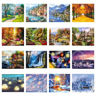 [DTC Paint] Paint by Numbers Oil Painting by Number Wall Decor Frame Craft Supplies Landscape 40*50 (1)