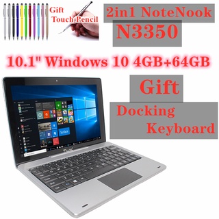 4G+64G 10.1 INCH 2 IN1 Tablet N3350 CPU WINDOWS 10 PC With Dock Keyboard 1920 x 1200 IPS Free Earphone OTG 8000mA