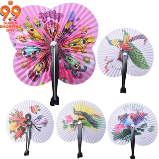 Kids Child Girl Chinese Fan Folding Round Paper Hand Fans