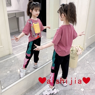 ready stock ❤aishijia ❤ 【110--170】Girl's Suit Net Red Summer New Style Big Boy Summer Children's Garment Fashion Girl's Two-Piece Fashion - Leisure Cultivate One's Morality insPrincess Style