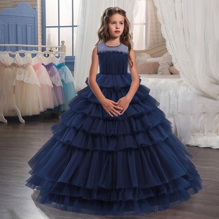 2021 Long Lace Girl Dresses for Party Wedding Children Dress Kid Clothes Bridesmaid Flower Girl Even