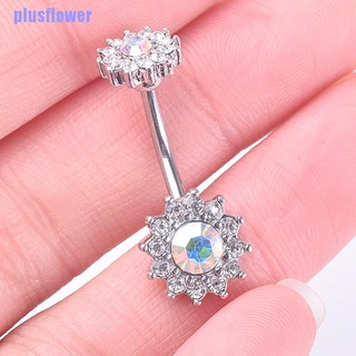 [PFPH] Flower Dangle Navel Belly Button Ring Barbell Crystal Body Jewelry Gift (2)