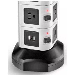 chris.shop 3 Layer Vertical Power Strip Socket Tower Surge Protector 10 AC Outlets 4 USB Ports 110-2