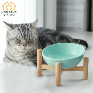 [HOME] Oak Frame Ceramic Pet Bowl Cat Dog Bowl Food Basin Cervical Spine Protection Food Water Bowl