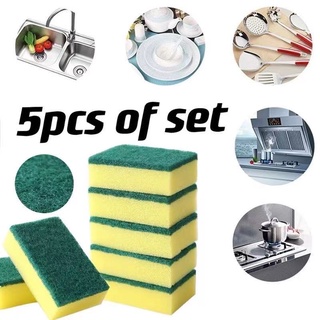 COD wholesale 5Pcs Sponge Multipurpose Cleaning Scrub Kitchen Dish Scrubber Wash Scouring Pad