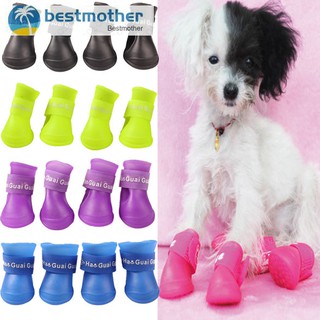 ✿BM✦ 4 Pcs Waterproof Pet Boots Dog Protective Rubber Rain Shoes Candy Color