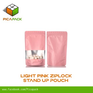 100Pcs Light Pink Ziplock Stand Up pouch with window (NEW DESIGN)