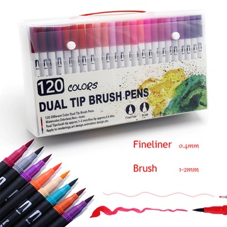 【Colorful】Markers Set 36/48/72/120 Colors FineLiner Dual Tip Brush Pen Drawing Painting Watercolor A