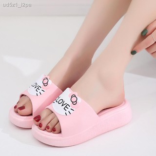 ❦☜❖Slippers female summer thick-soled outer wear net red high-heeled Korean student cute cat home ba