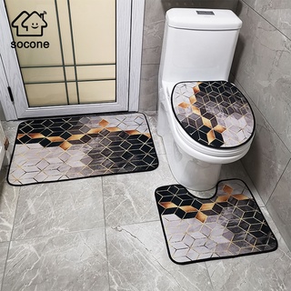 Socone 3pcs Set Non-slip Bathmat Bathroom Set Toilet Cover Absorbent Slip-resistant Doormart 4572 (1)