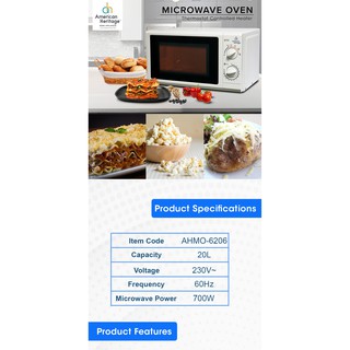 American Heritage 20L Manual Microwave Oven with Defrost Setting AHMO-6206 (2)