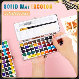 50/72/90Color Solid Watercolor Set Basic Neone Glitter Watercolor Tin-box With Paint Brush Pen