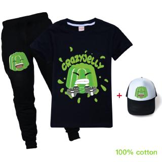 crazy jelly green Teens sunhats kids t shirt shorts suit for boys and girls three-pieces set cartoon shorts for teens