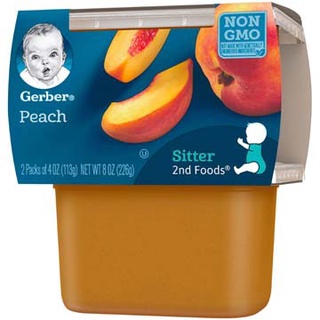 ☫GERBER 2ND FOODS PEACH PUREED BABY FOOD, 4 OZ. TUBS, 2 COUNT. IMPORTED FROM THE USA