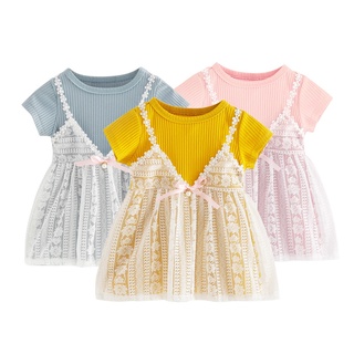 COD Ready Stock Baby Girl Dress Princess Lace Dresses Child Soft Short Sleeve Tutu Dress for Kids Girl Cute Sundress Outfit