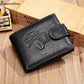 New Men Genuine Leather Wallet Purse Holder Vintage Business Short 2 fold Embossing Wallet Male Zipp