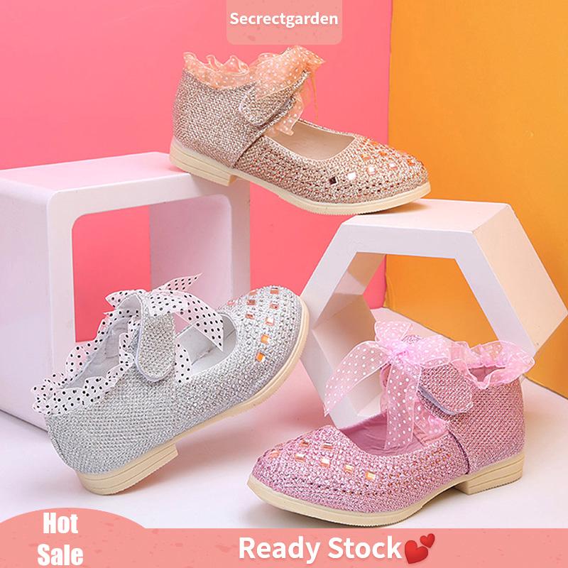 Kids Girls Dot Strap Pearl Single Shoes Princess Lace Shoes