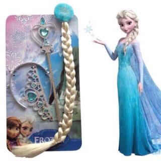 Frozen Princess Crown White Wig Hair Piece Wand Cosplay Set Chirstmas Costume Baby Party Costume