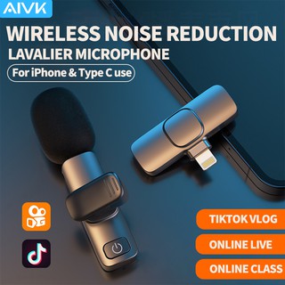 AIVK Professional Wireless Noise Cancelling MIcrophone Lavalier mini mic for TIKTOK Vlog/Online Class/Online live use support for iPhone and type C use (1)