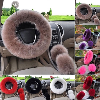 Car Long Plush Warm Steering Wheel Faux Fur Handbrake Cover