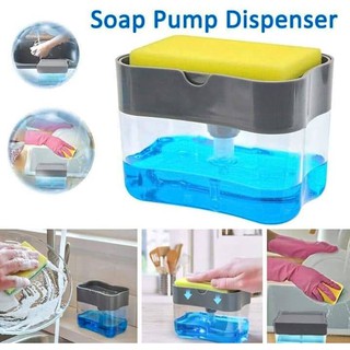 J.C 2 in1 Soap Pump Dispenser Sponge Holder Sponge Holder for Kitchen Sink Dish Washing Soap Dispens