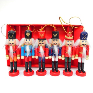 6Pcs Wooden Nutcracker Doll Soldier Miniature Figurines Vintage Handcraft Puppet New Year Christmas