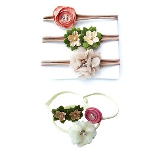 3pcs/set Simulated-pearl Ribbon Lace Flower Headband Baby Girl Headbands Elastic Hairband (3)