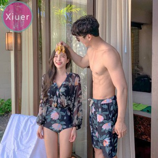 Xiuer Korean style swimsuit, couple swimsuit, sexy high-waist bikini 3-piece suit, floral swimsuit,