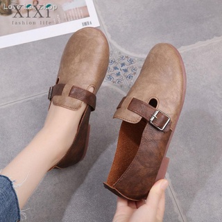 2020 new spring and autumn retro small leather shoes, soft sole flat women s one-step plus velvet beanie shoes