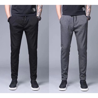 Pants Korean Fashion Men’s Jogger Ice Silk Casual Pants with Pocket Plain Fashion Trend for Men