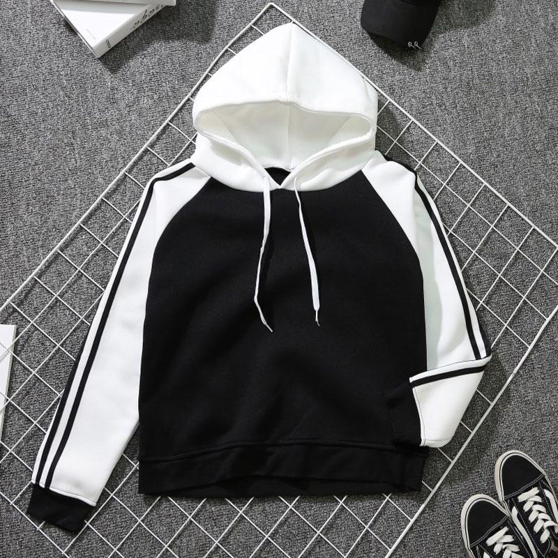 Unisex Korean Stitching Pullover Hoddie Striped Long Sleeve Casual Hooded Sweater Jacket (4)