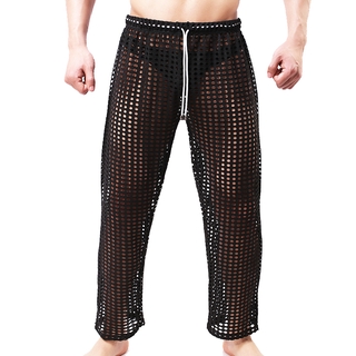 Men Long Johns Leggings Thin Mesh Transparent Underwear Bottoms Loose Pajamas (5)