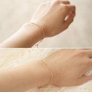 Women Gold Toned Thin Multi Layer Bead Chain Ankle Bracelet Anklet