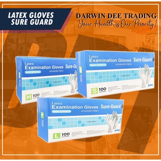 【healthy】 LATEX EXAMINATION GLOVES SURE-GUARD PER BOX (AVAILABLE SIZES IN SMALL, MEDIUM, LARGE)