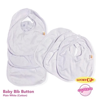Infant Baby Cotton White Button Snap Bib Lucky CJ