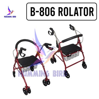 Hummingbird B-806 Adjustable Adult Medical Walker Rollator with Seat and Wheels (Red)