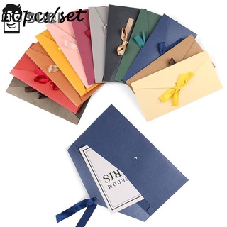 SUQI 10 Pcs/ Set Envelope Multicolor Ribbon Mailer Greeting Card Bags Wedding Invited Creative Bow Stationery Retro Pearlescent Paper Envelop/Multicolor