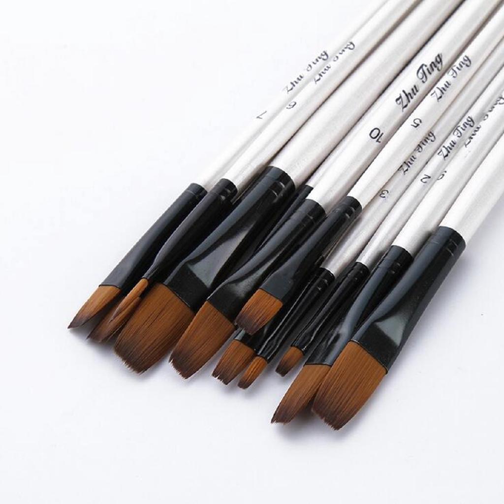 12Pcs/24Pcs Artist Watercolor Painting Brushes Oil Acrylic Paint Kit White Handle (6)