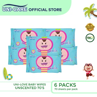 UniLove Unscented Baby Wipes 70's Pack of 6