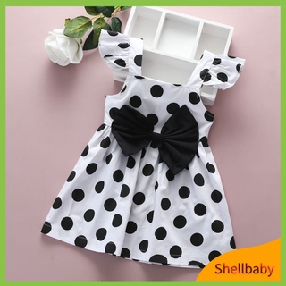 Baby girl dress for kids ruffled white polka dot bowknot cute skirt
