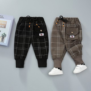 Autumn Baby Boy Plaid Print Cotton Long Harem Pants Trousers Toddler Casual Bottoms Clothing