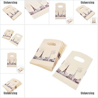 Universing❥ 100Pcs/Lot Pink Eiffel Tower Packaging Bags Plastic Shopping Bags With Handle, (1)